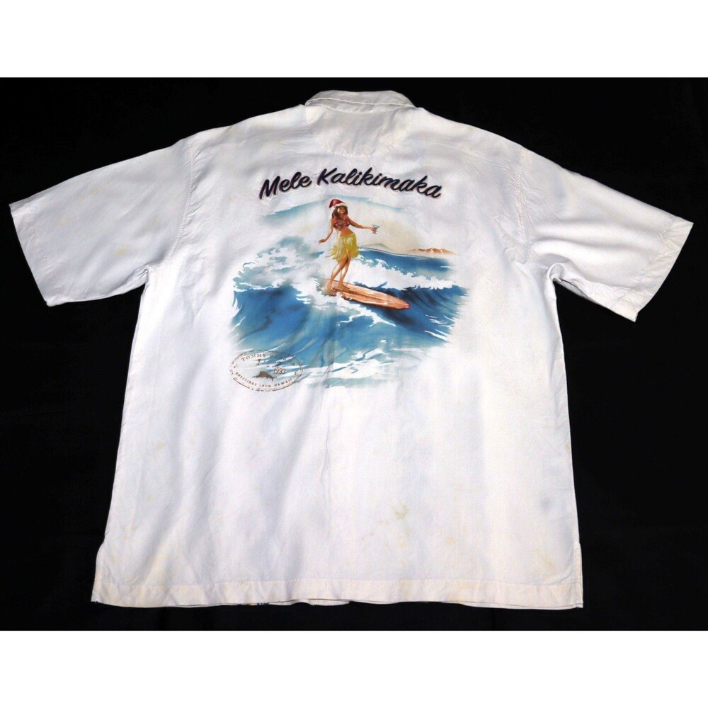Tommy Bahama Mele Kalikimaka Men's Beige Polo Silk Embroidered Golf Shirt Large